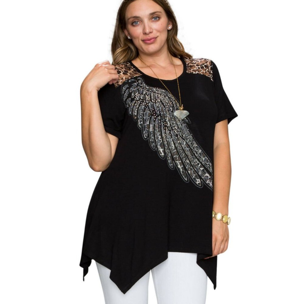 NEW VOCAL animal print LEOPARD TUNIC  lace 1X-3X  angel wings western Magnolia